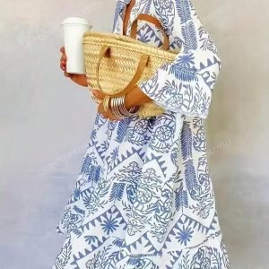 Women's Casual Resort Full Print Flare Sleeve Dress