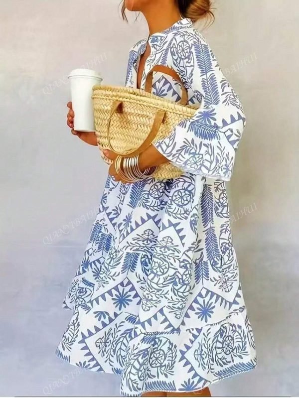 Women's Casual Resort Full Print Flare Sleeve Dress