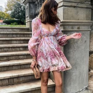 Women's Floral Printed Puff Sleeve Skirt