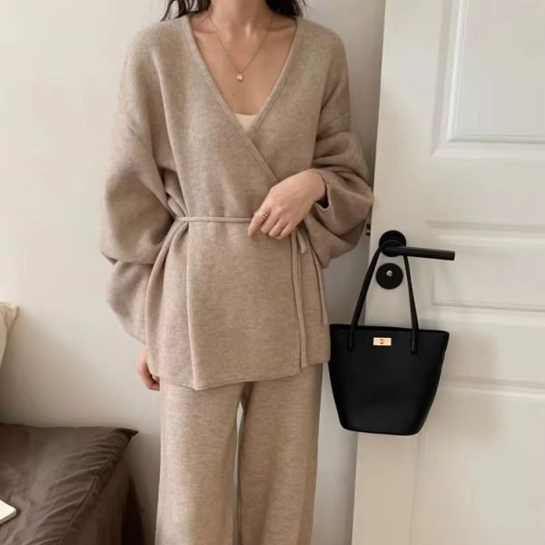 Cashmere Cardigan Pants Full Length Sets for Women