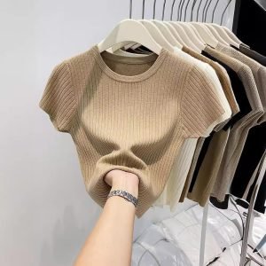 Summer Solid Color Round Neck T-shirt