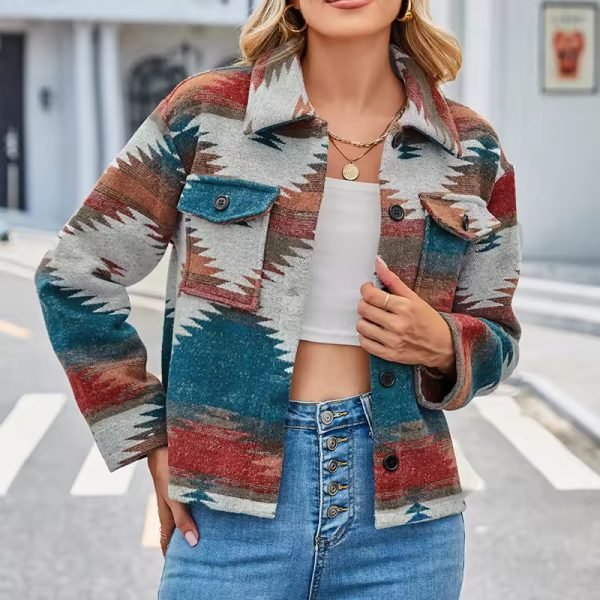 Ladies Geometric Pattern Jacquard Woolen Coat