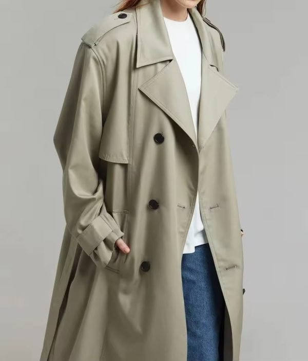 Women Coats Fashion Woven Cotton Twill Trench Coat - Image 2