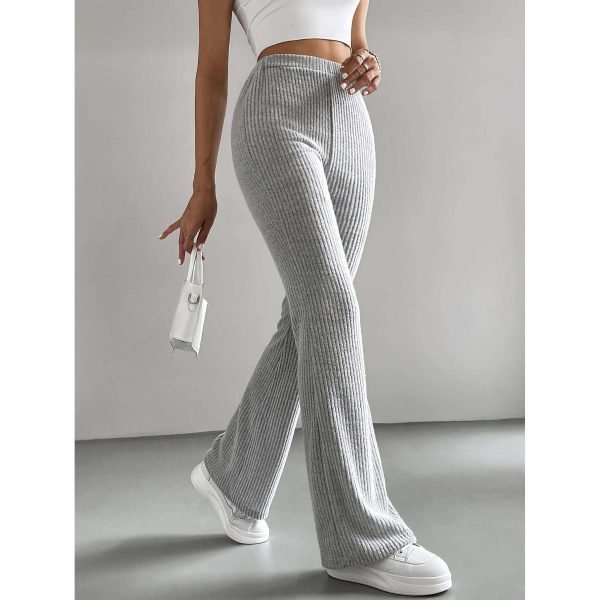 Women's Autumn Solid Color Rib Knit Bootcut Trousers - Image 2