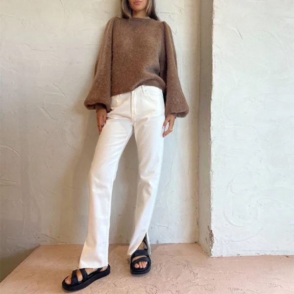 Women Wool Mohair Pullover Knit Sweater - Image 2