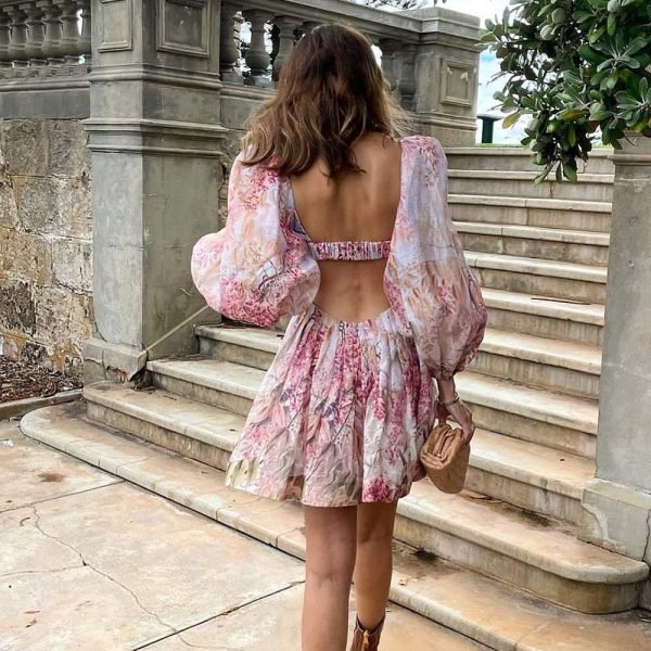 Women's Floral Printed Puff Sleeve Skirt - Image 2