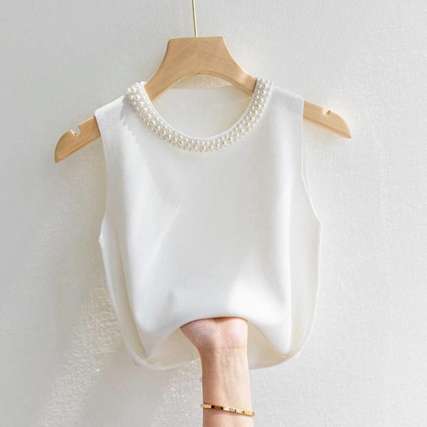 Lady Knitwear Vest Sleeveless Garment Pearl Casual Undershirt Tops