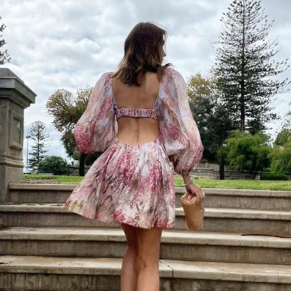 Women's Floral Printed Puff Sleeve Skirt - Image 3