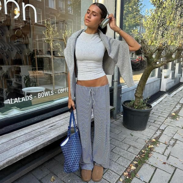 Loose Slimming Lace-up Low Waist Casual Pants