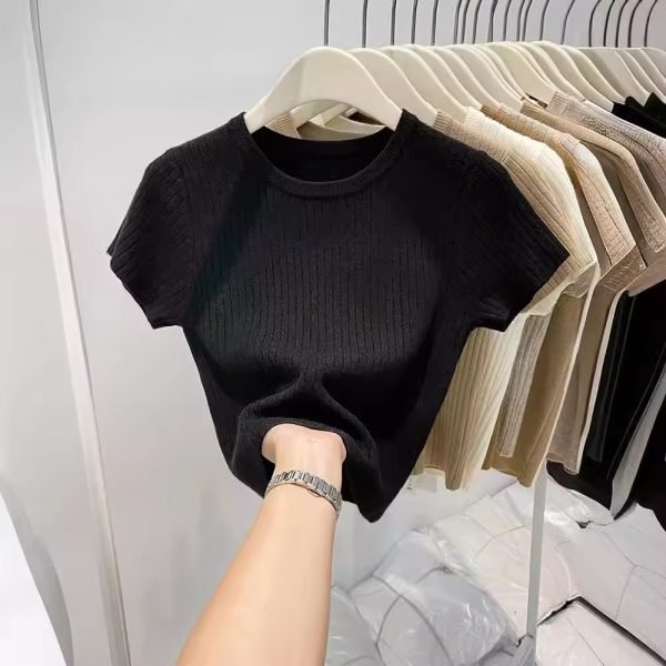 Summer Solid Color Round Neck T-shirt - Image 4